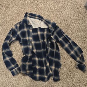 Women's Dove Tail Work Wear Navy Plaid Button Down Shirt